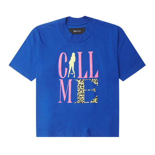 "CALL ME" TEE IN ELECTRIC BLUE
