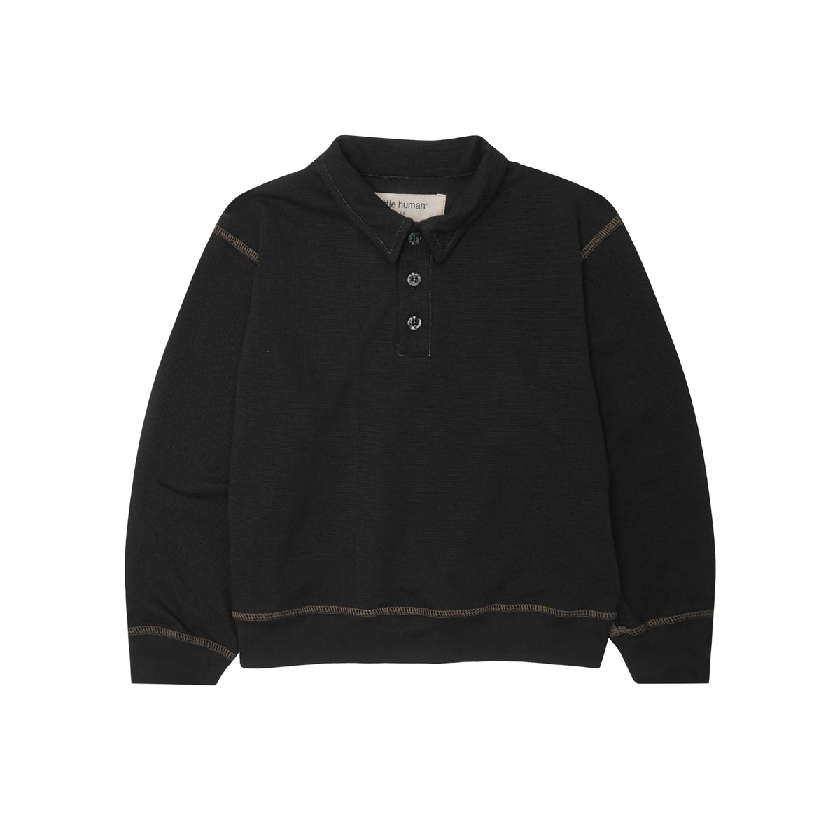 LITTLE HUMAN™ RUGBY L/S WAFFLE TEE IN ANTHRACITE/OLIVE