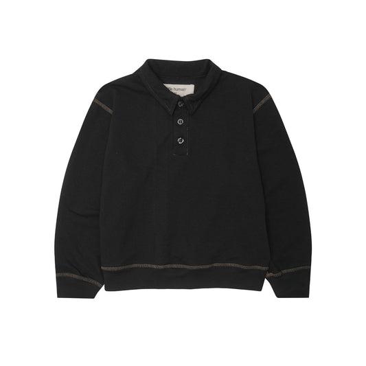 LITTLE HUMAN™ RUGBY L/S WAFFLE TEE IN ANTHRACITE/OLIVE