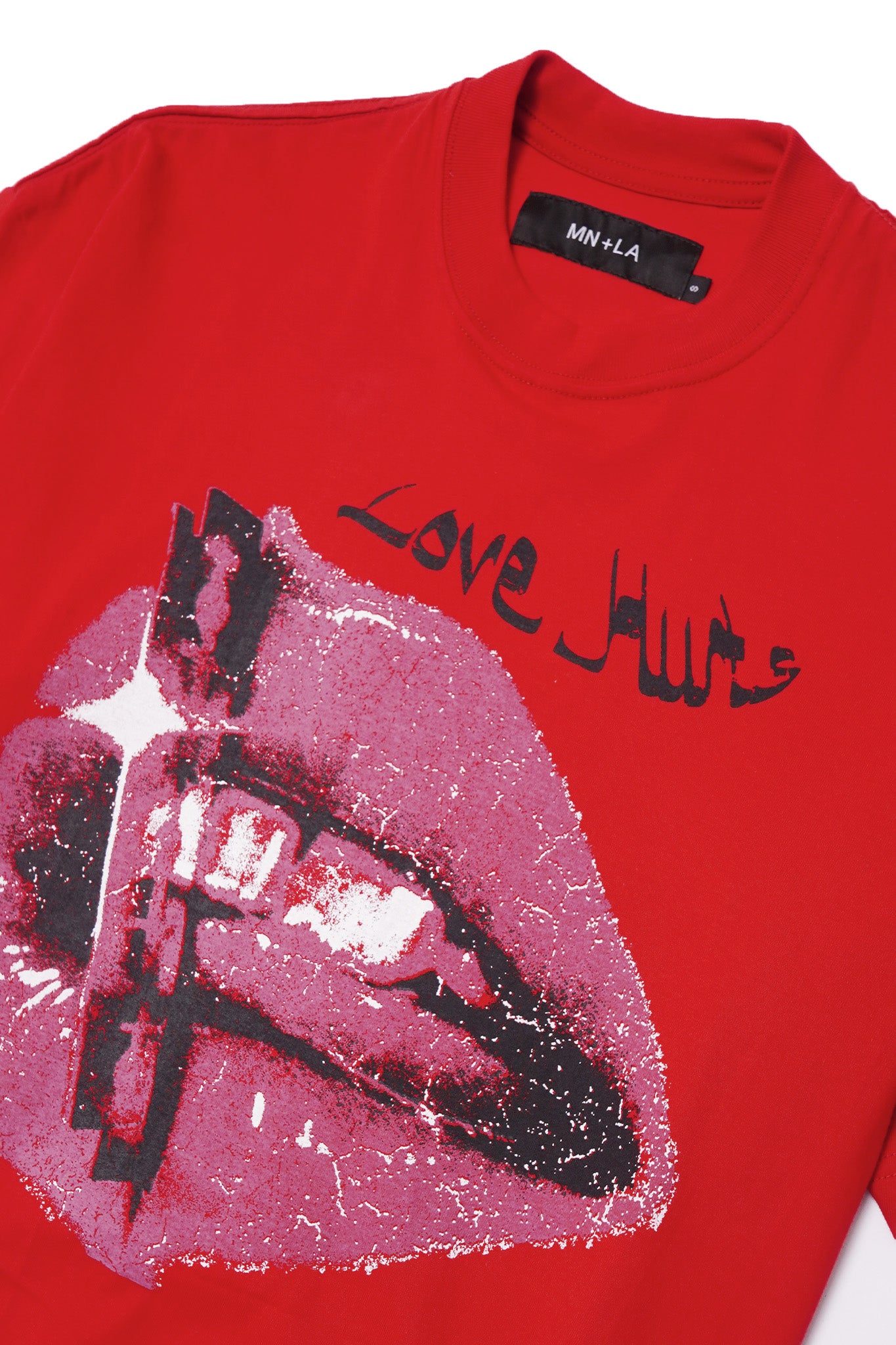 "LOVE HURTS" TEE IN RARRI RED
