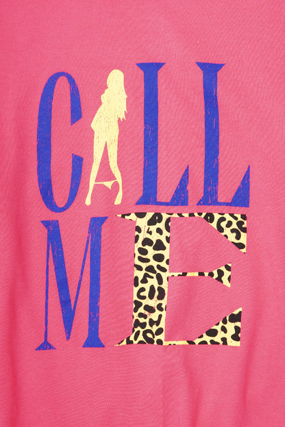 "CALL ME" TEE IN STATIC PINK