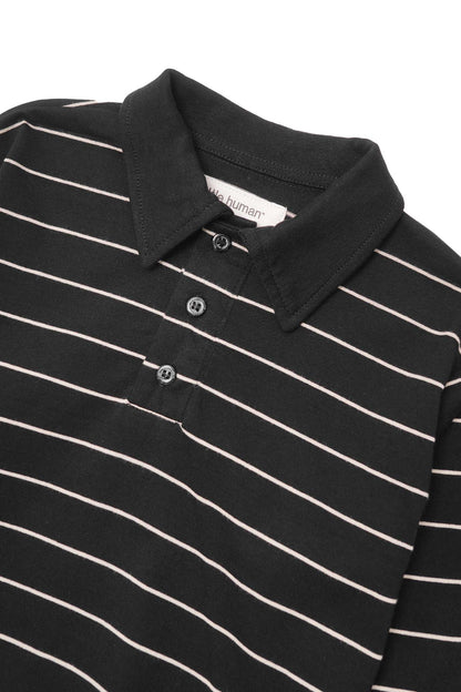 LITTLE HUMAN™ STRIPED RUGBY L/S TEE IN ANTHRACITE/BONE