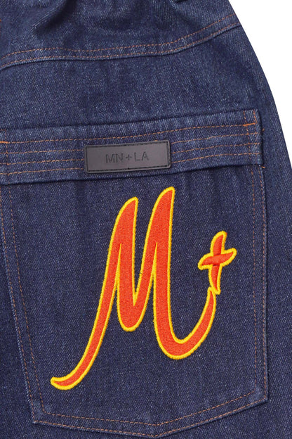 "BURNING STALLION" DOUBLE KNEE PHAT SHORTS IN DENIM SLATE