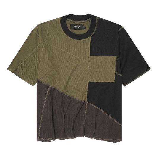 PATCHWORK MOCK NECK WAFFLE TEE IN TERRAIN
