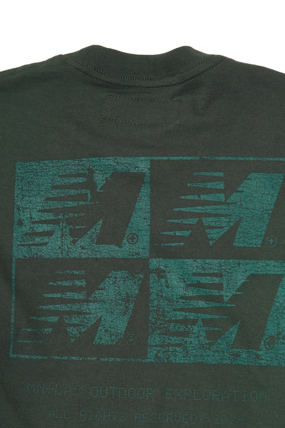 "OUTDOOR EXPLORATION" MULTI LOGO TEE IN HUNTER GREEN