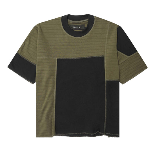 NEEDLEWORK MOCK NECK TEE IN FIELD OLIVE