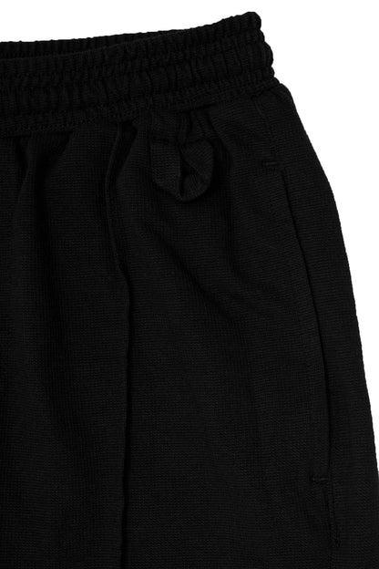 WAFFLE WEAVE PLEATED WIDE PANTS IN CAVIAR