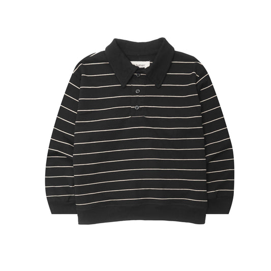 LITTLE HUMAN™ STRIPED RUGBY L/S TEE IN ANTHRACITE/BONE