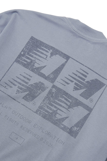 "OUTDOOR EXPLORATION" MULTI LOGO TEE IN GLACIER