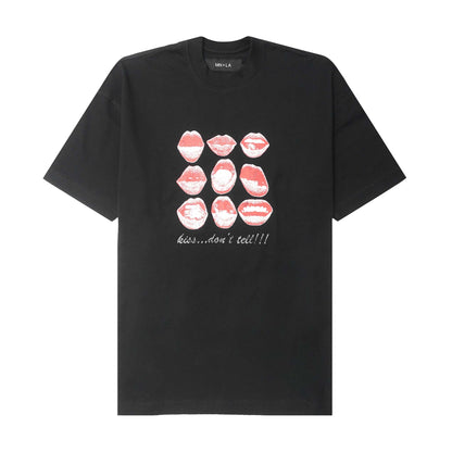 "KISS...DON'T TELL" TEE IN CAVIAR