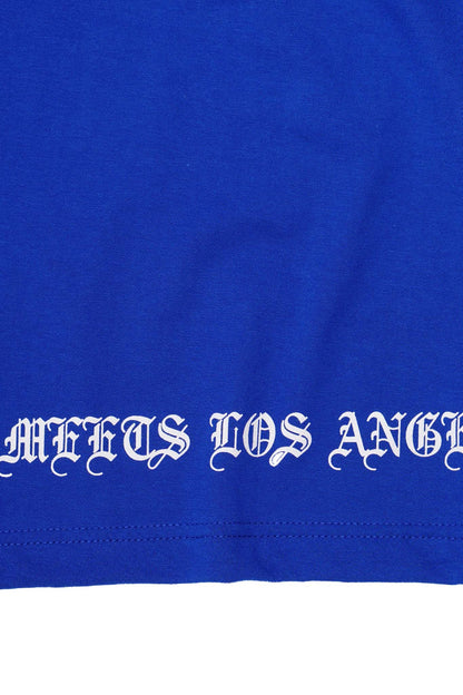 "TAKE NO SHIT, DO NO HARM" TEE IN ELECTRIC BLUE