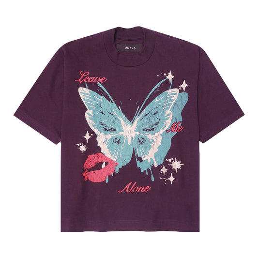 "LEAVE ME ALONE" TEE IN SHADOW PURPLE
