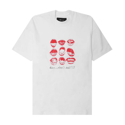 "KISS...DON'T TELL" TEE IN WHITE