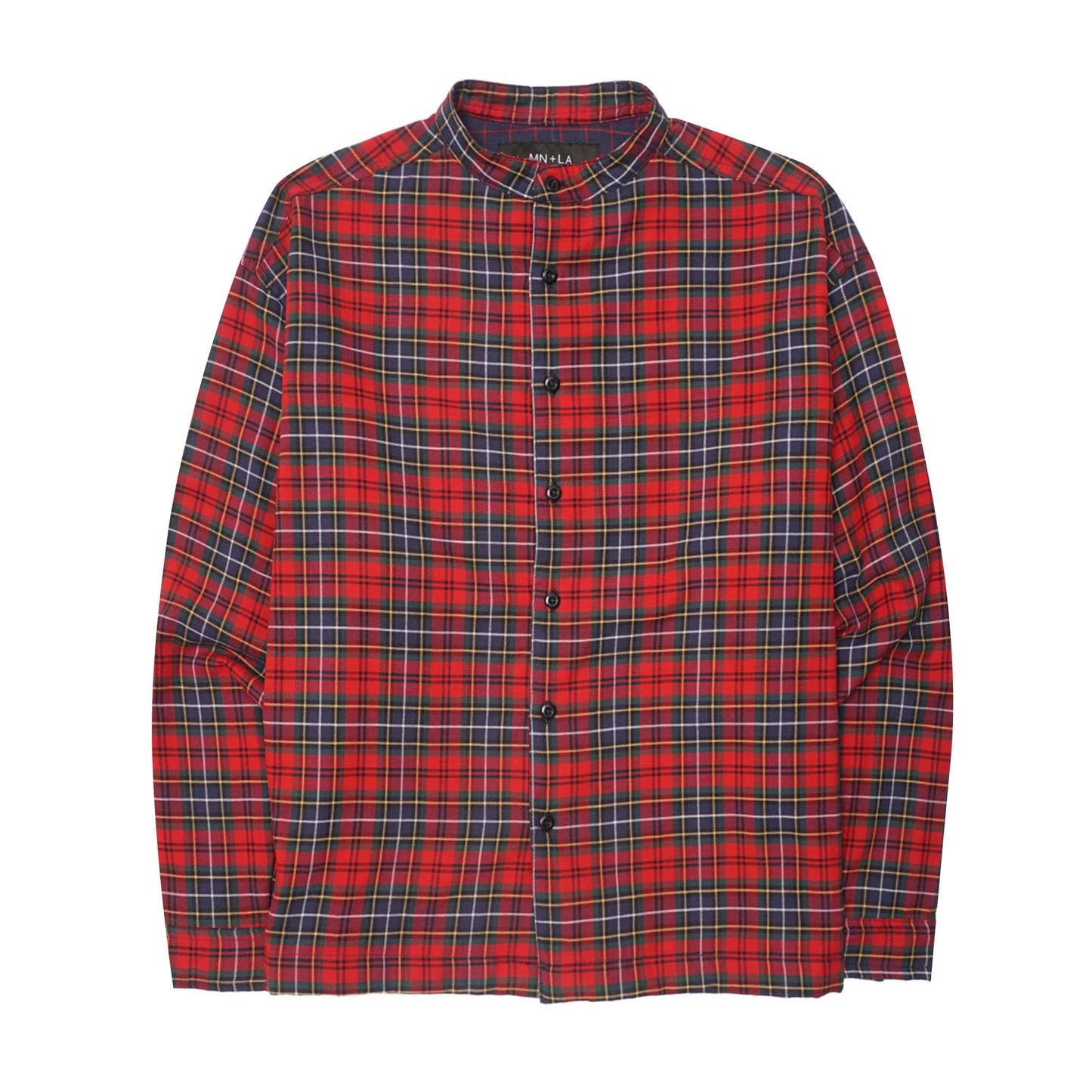MANDARIN L/S SHIRT IN CRIMSON NAVY PLAID
