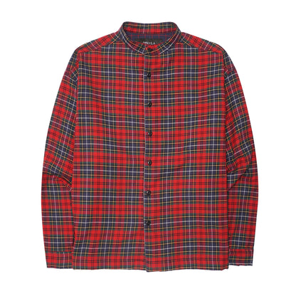 MANDARIN L/S SHIRT IN CRIMSON NAVY PLAID