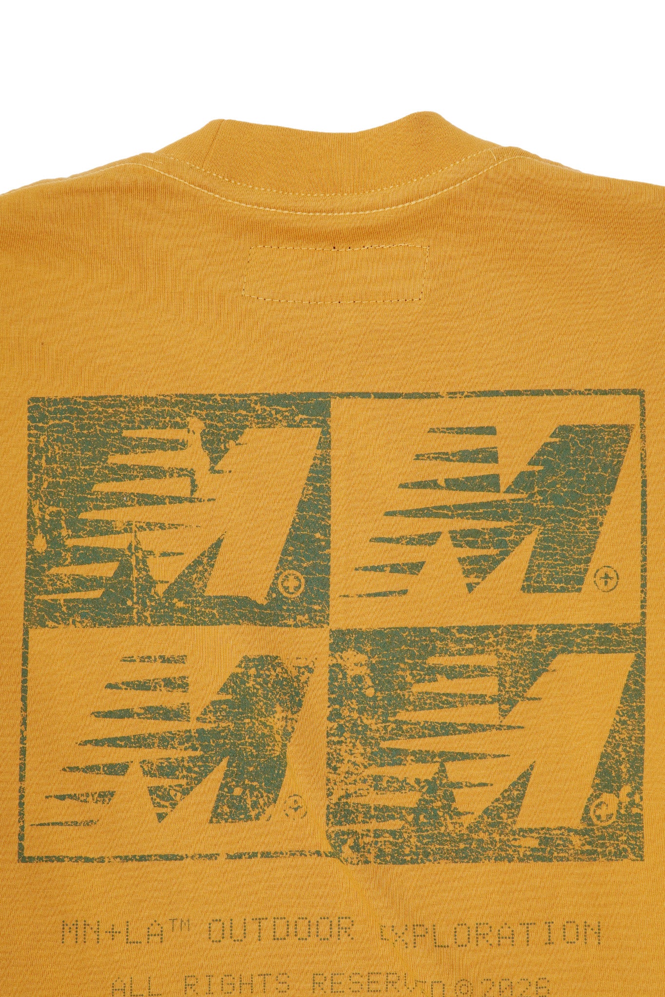 "OUTDOOR EXPLORATION" MULTI LOGO TEE IN MUSTARD
