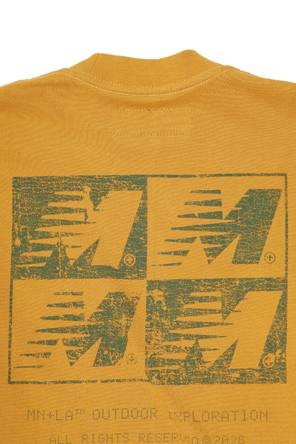 "OUTDOOR EXPLORATION" MULTI LOGO TEE IN MUSTARD