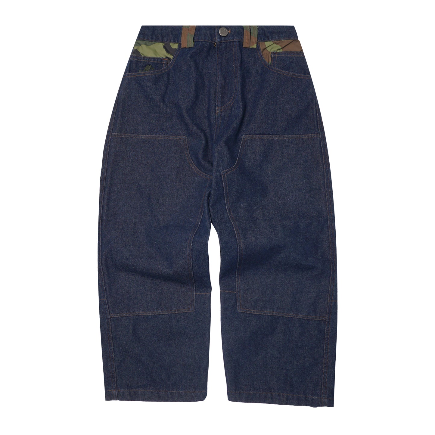 M+ DOUBLE KNEE PHAT PANTS IN DENIM CAMO