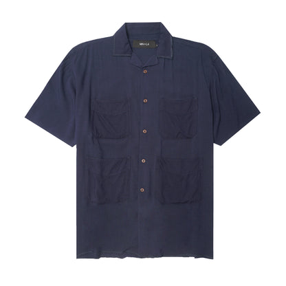 4 POCKET CUBAN SHIRT IN COBALT BLUE