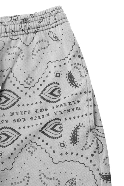 PEACE PAISLEY COURT SHORTS IN STEEL