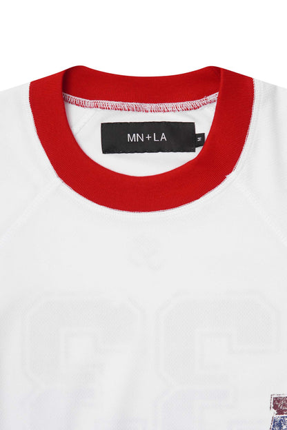 "33" TEE IN CARMINE/NAVY