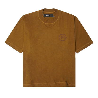"CROP CIRCLES" MOCK NECK TEE IN RUST