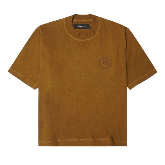 "CROP CIRCLES" MOCK NECK TEE IN RUST