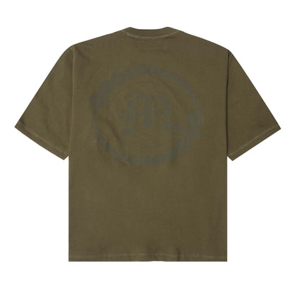 "CROP CIRCLES" MOCK NECK TEE IN OLIVE