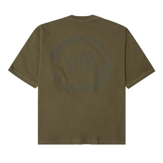 "CROP CIRCLES" MOCK NECK TEE IN OLIVE