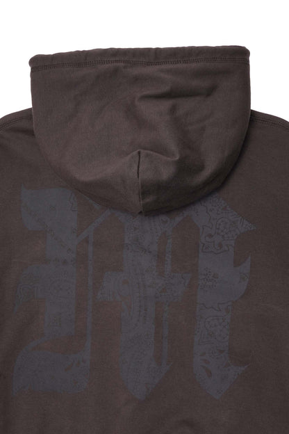 M'$ PAISLEY PATCHWORK MILITIA HOODIE IN CHARCOAL GREY