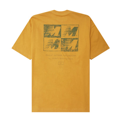 "OUTDOOR EXPLORATION" MULTI LOGO TEE IN MUSTARD