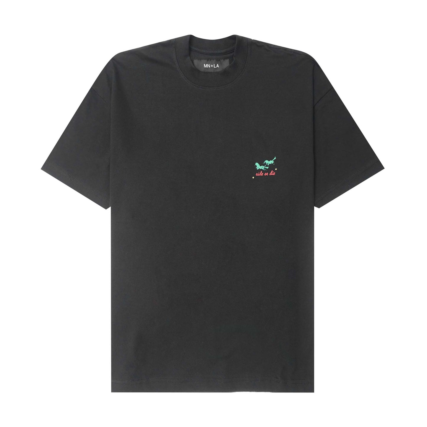 "RIDE OR DIE" TEE IN CAVIAR