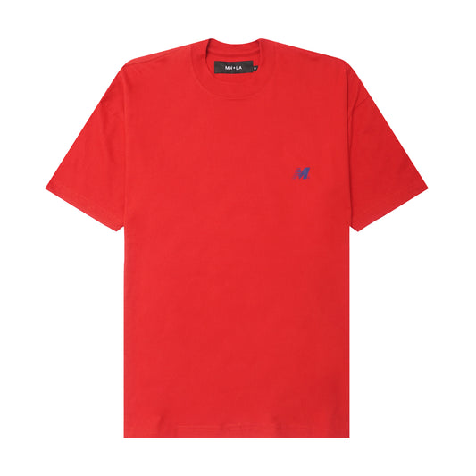 "OUTDOOR EXPLORATION" MULTI LOGO TEE IN RARRI RED