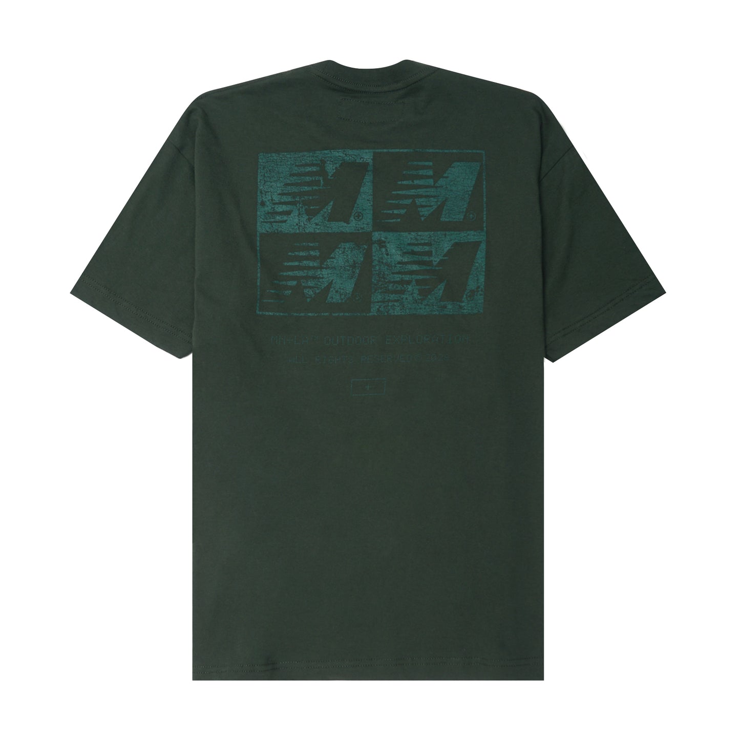 "OUTDOOR EXPLORATION" MULTI LOGO TEE IN HUNTER GREEN