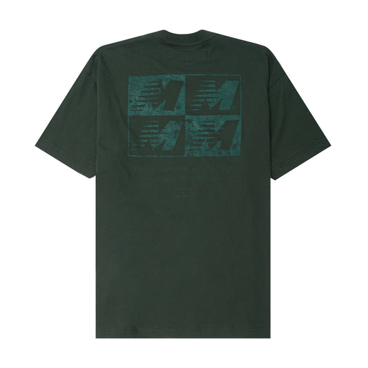 "OUTDOOR EXPLORATION" MULTI LOGO TEE IN HUNTER GREEN