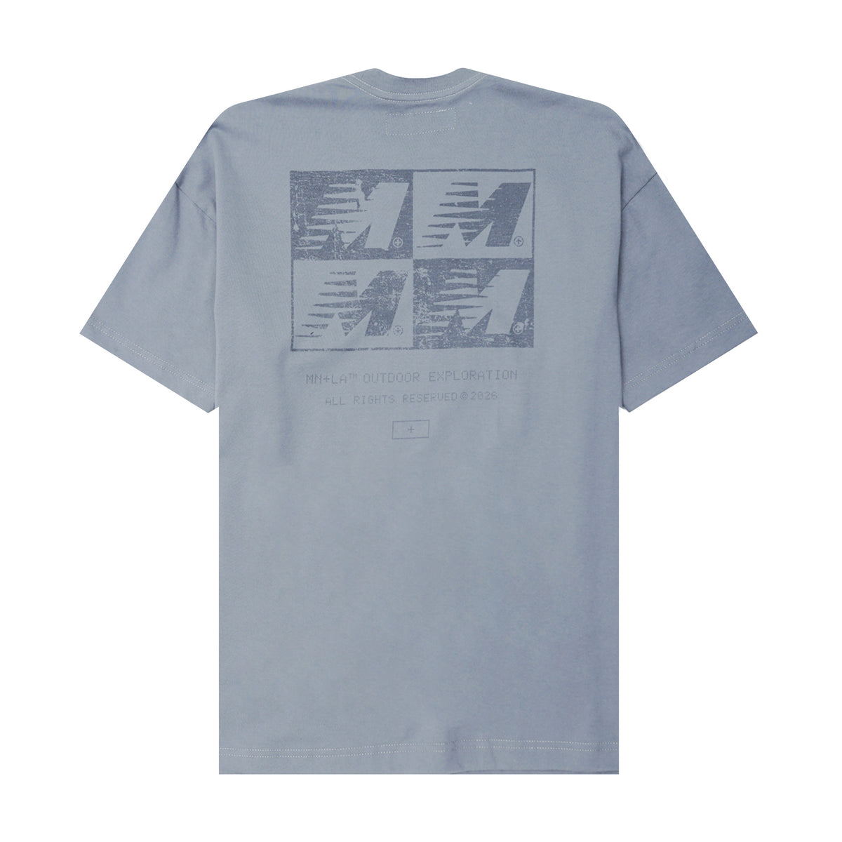 "OUTDOOR EXPLORATION" MULTI LOGO TEE IN GLACIER