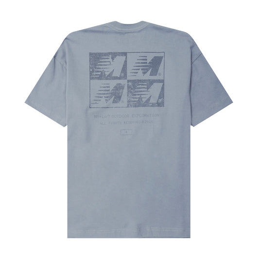 "OUTDOOR EXPLORATION" MULTI LOGO TEE IN GLACIER