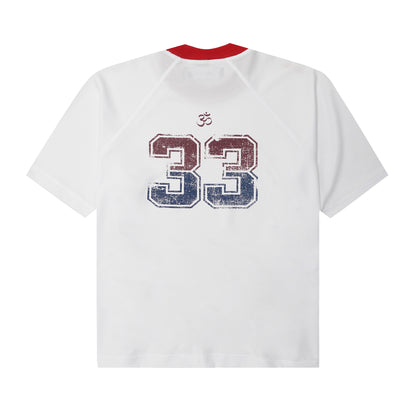"33" TEE IN CARMINE/NAVY