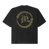 "CROP CIRCLES" MOCK NECK TEE IN CAVIAR/OLIVE