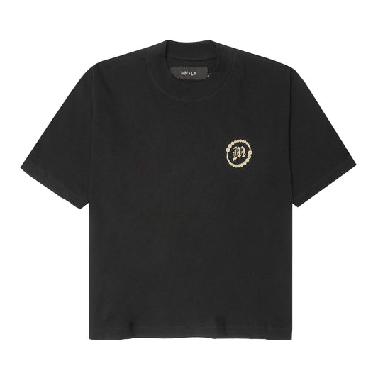 "CROP CIRCLES" MOCK NECK TEE IN CAVIAR/BONE