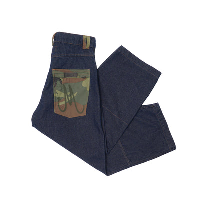 M+ DOUBLE KNEE PHAT PANTS IN DENIM CAMO
