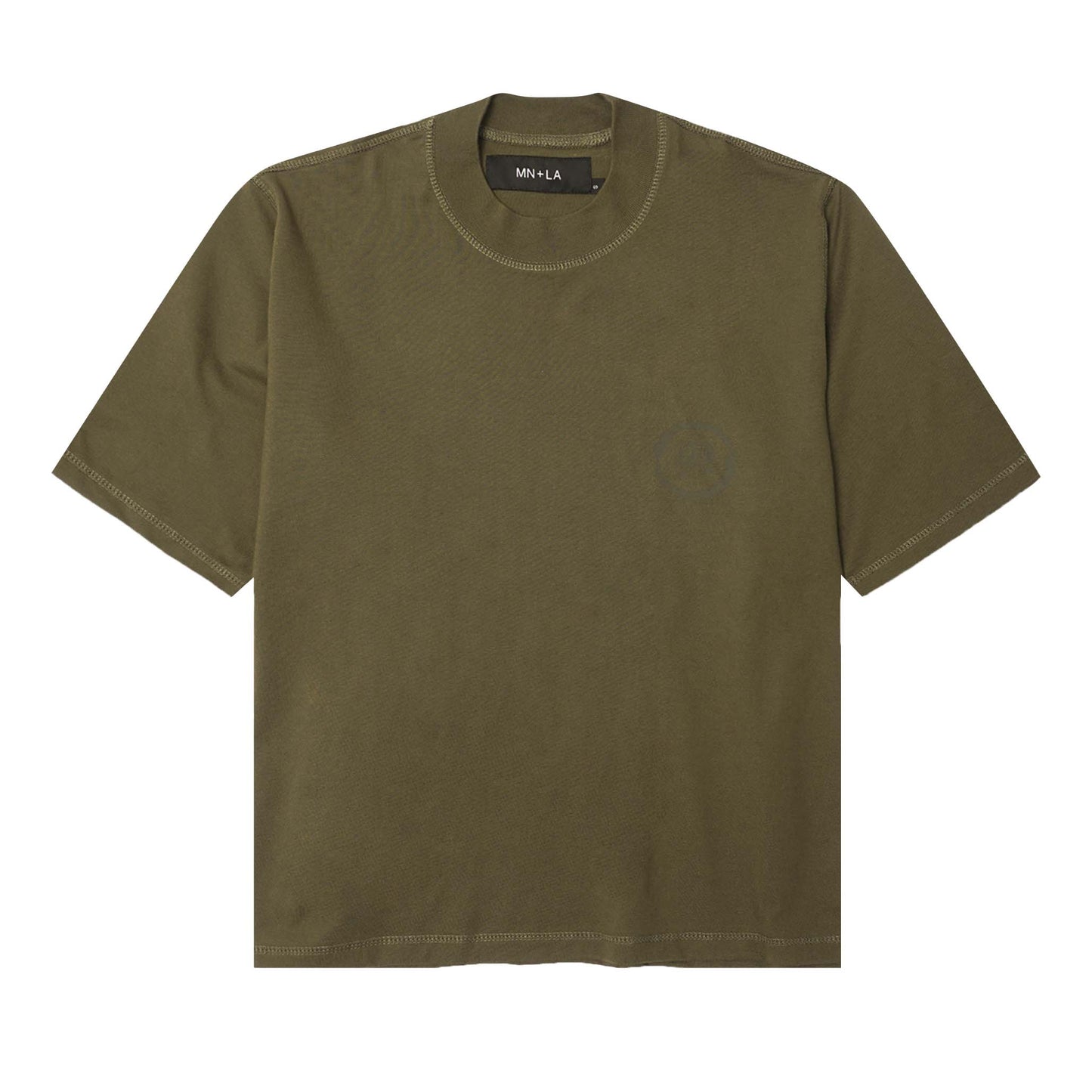 "CROP CIRCLES" MOCK NECK TEE IN OLIVE