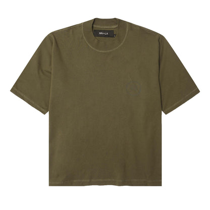 "CROP CIRCLES" MOCK NECK TEE IN OLIVE