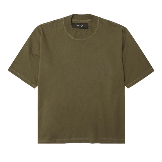 "CROP CIRCLES" MOCK NECK TEE IN OLIVE