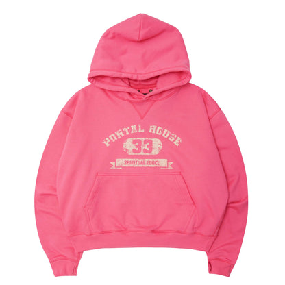 "PORTAL HOUSE 33" HOODIE IN STATIC PINK
