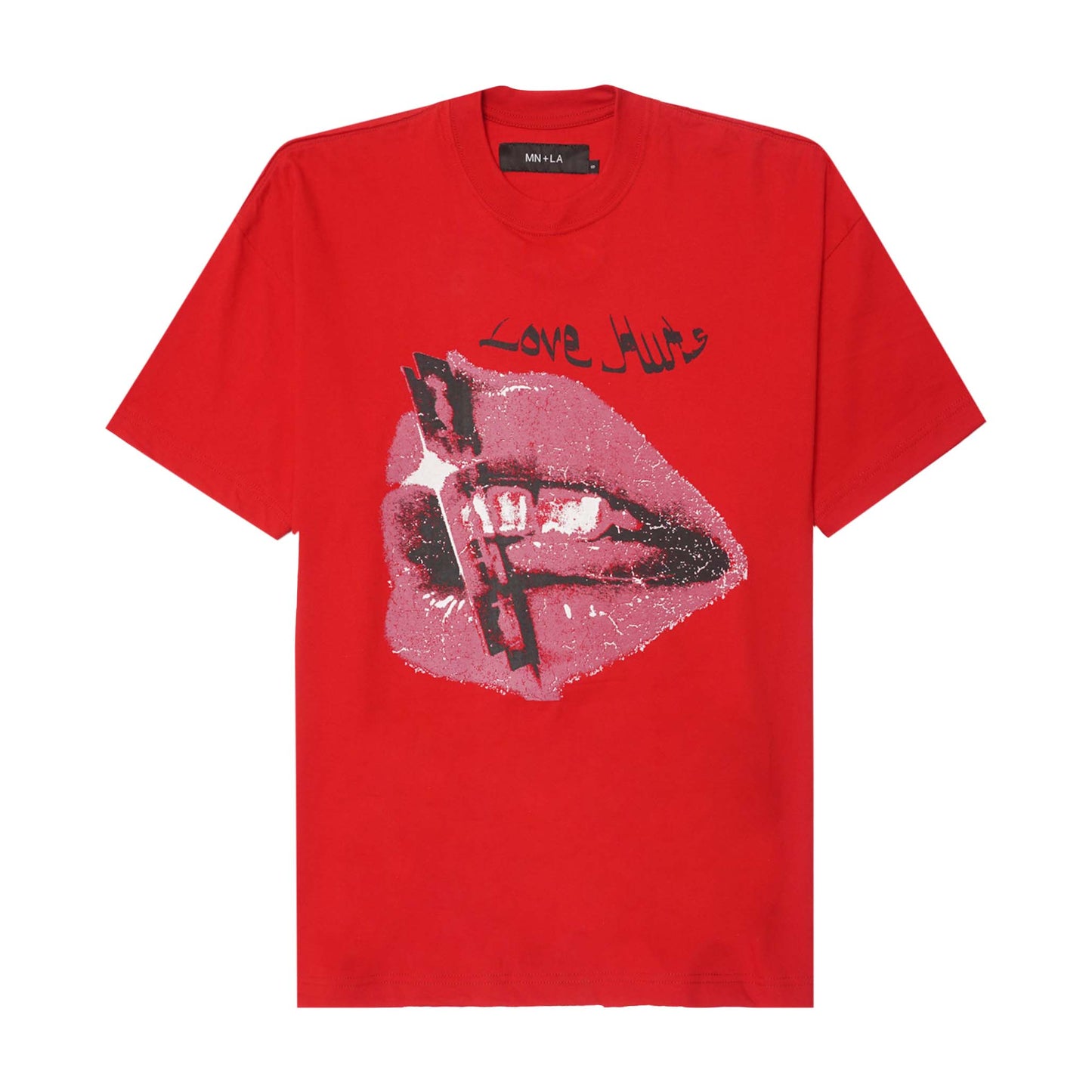 "LOVE HURTS" TEE IN RARRI RED