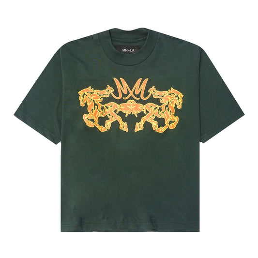“BURNING STALLION” TEE IN HUNTER GREEN
