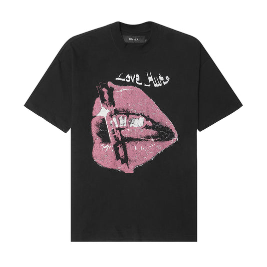 "LOVE HURTS" TEE IN CAVIAR