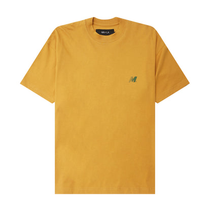 "OUTDOOR EXPLORATION" MULTI LOGO TEE IN MUSTARD