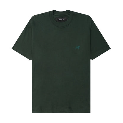 "OUTDOOR EXPLORATION" MULTI LOGO TEE IN HUNTER GREEN